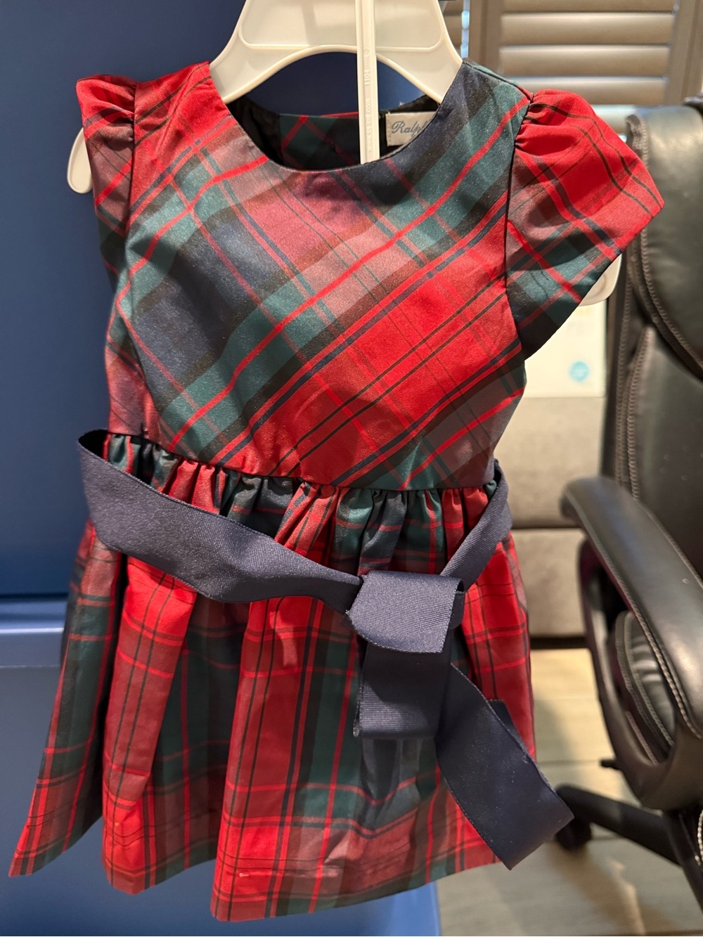 Ralph Lauren Red and Green Tartan Dress with Navy Sash